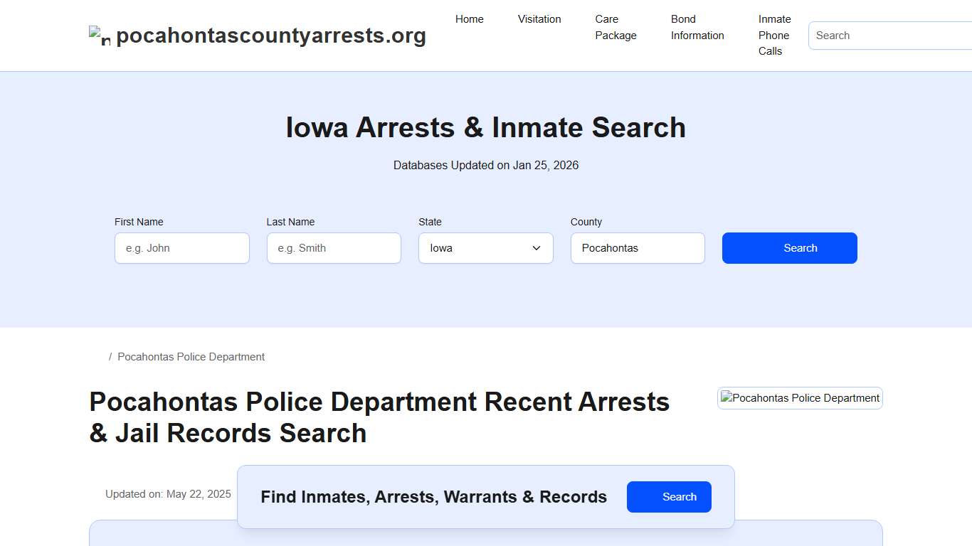 Pocahontas Police Department, IA Arrests, Records, Jail Roster Lookup